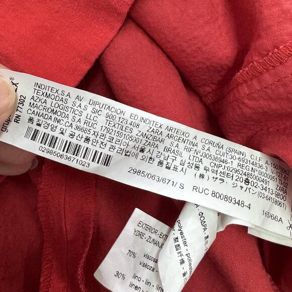 Zara Skirt Womens Small Red Linen Blend High Waist Mini Casual Summer - Picture 5 of 7